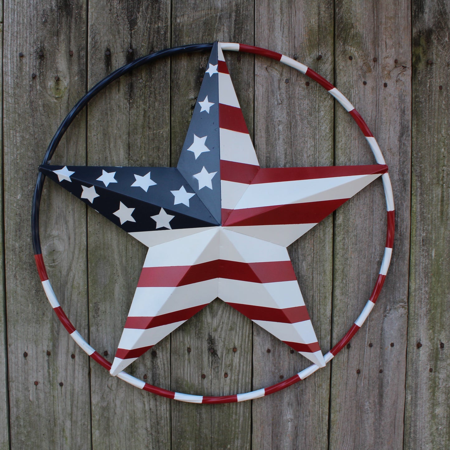 USA FLAG STAR AMERICAN FLAG METAL3D TWIST ROPE RING RED WHT BLUE WESTERN HOME DECOR HANDMADE 12",24",36",48" #EH11925