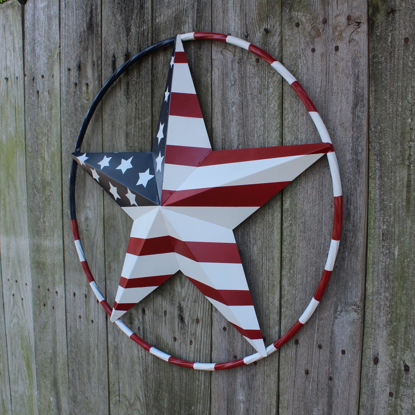 USA FLAG STAR AMERICAN FLAG METAL3D TWIST ROPE RING RED WHT BLUE WESTERN HOME DECOR HANDMADE 12",24",36",48" #EH11925