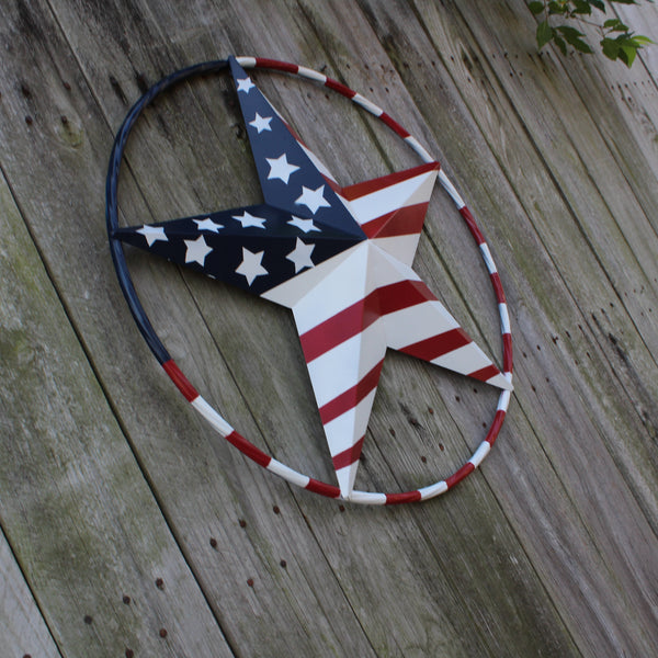 USA FLAG STAR AMERICAN FLAG METAL3D TWIST ROPE RING RED WHT BLUE WESTERN HOME DECOR HANDMADE #EH11925, 12",24",36",48" (Copy)