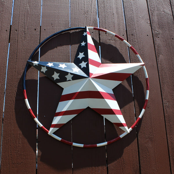 USA FLAG STAR AMERICAN FLAG METAL3D TWIST ROPE RING RED WHT BLUE WESTERN HOME DECOR HANDMADE #EH11925, 12",24",36",48" (Copy)