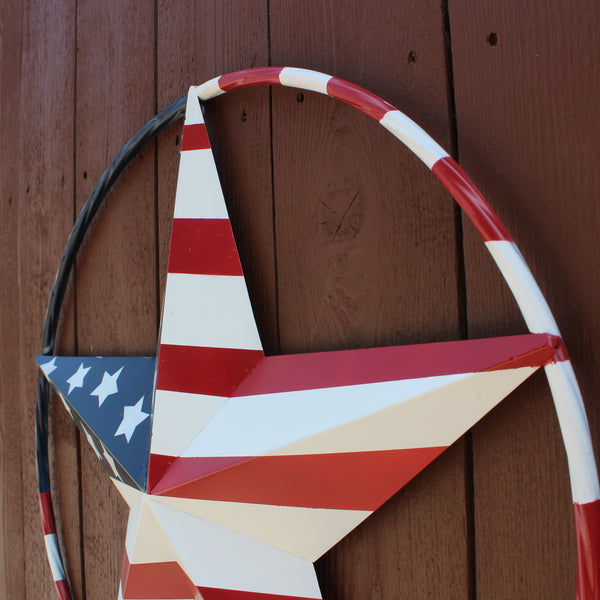 USA FLAG STAR AMERICAN FLAG METAL3D TWIST ROPE RING RED WHT BLUE WESTERN HOME DECOR HANDMADE #EH11925, 12",24",36",48" (Copy)