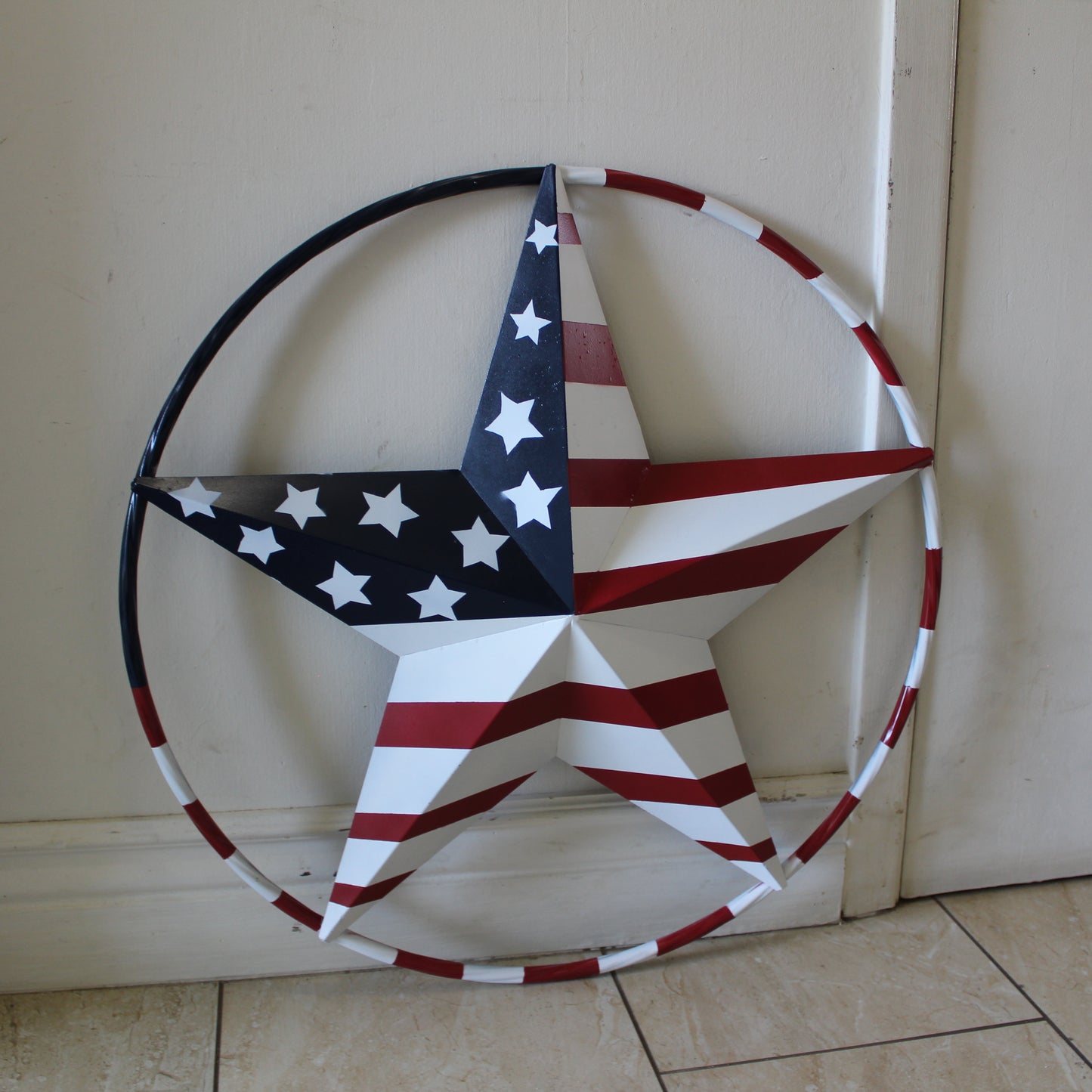 USA FLAG STAR AMERICAN FLAG METAL3D TWIST ROPE RING RED WHT BLUE WESTERN HOME DECOR HANDMADE 12",24",36",48" #EH11925