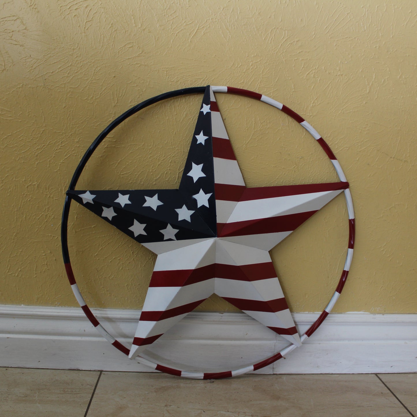USA FLAG STAR AMERICAN FLAG METAL3D TWIST ROPE RING RED WHT BLUE WESTERN HOME DECOR HANDMADE 12",24",36",48" #EH11925