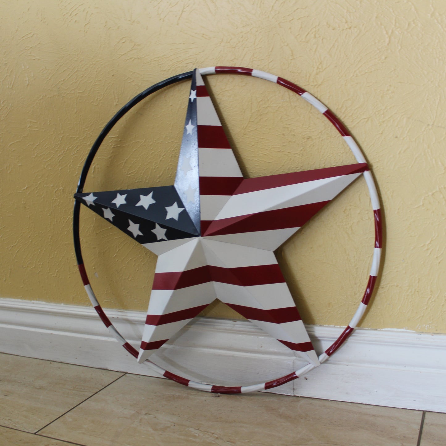 USA FLAG STAR AMERICAN FLAG METAL3D TWIST ROPE RING RED WHT BLUE WESTERN HOME DECOR HANDMADE 12",24",36",48" #EH11925