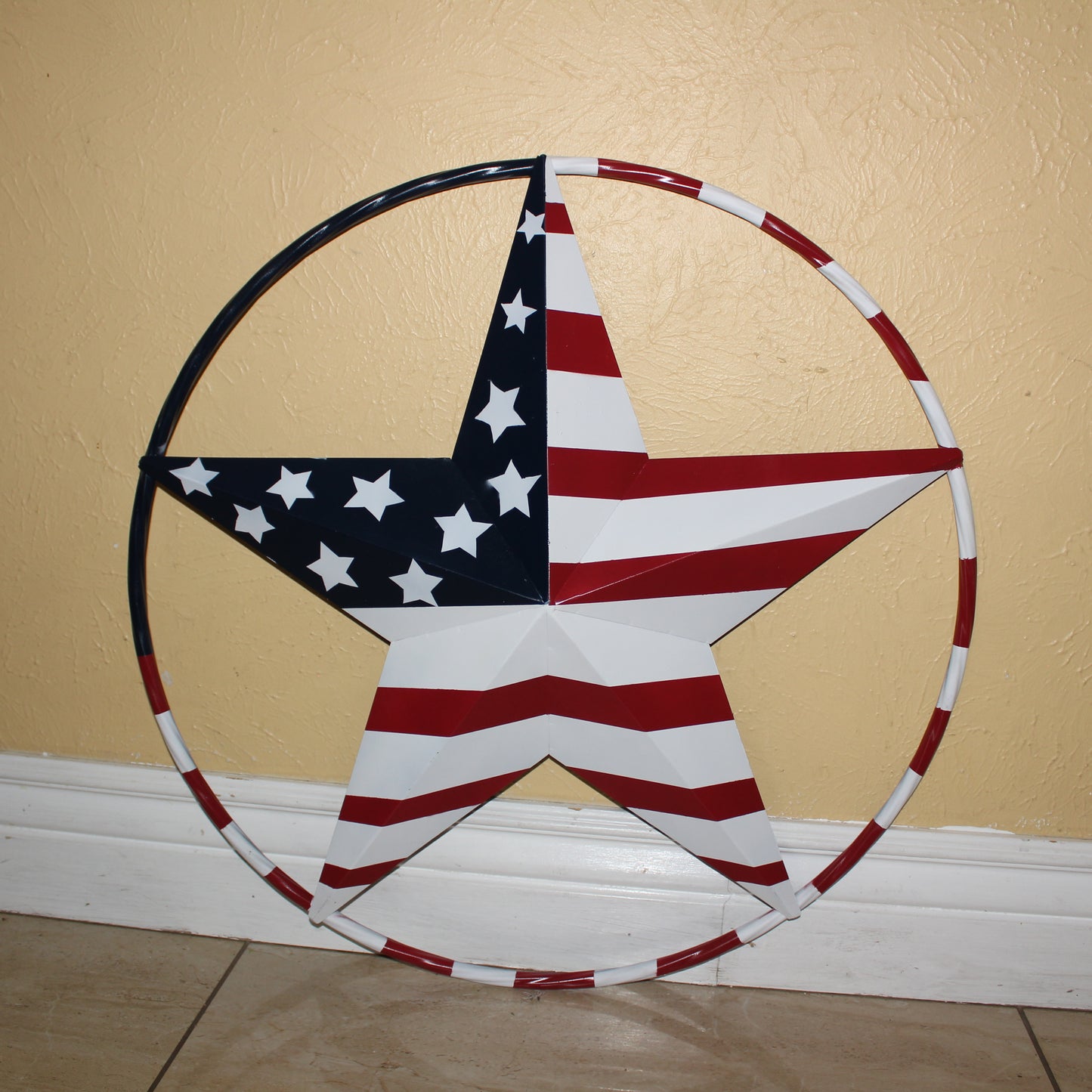 USA FLAG STAR AMERICAN FLAG METAL3D TWIST ROPE RING RED WHT BLUE WESTERN HOME DECOR HANDMADE 12",24",36",48" #EH11925