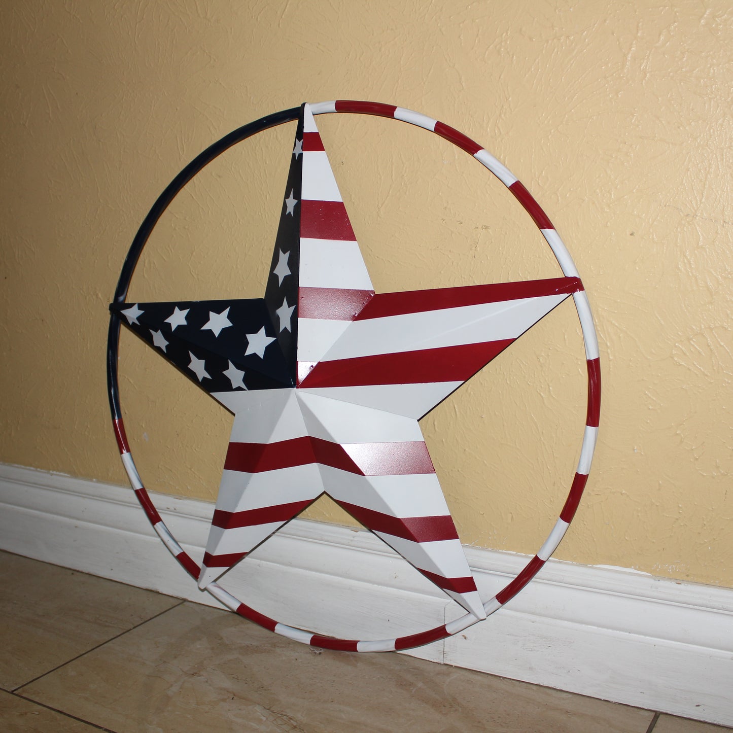 USA FLAG STAR AMERICAN FLAG METAL3D TWIST ROPE RING RED WHT BLUE WESTERN HOME DECOR HANDMADE 12",24",36",48" #EH11925