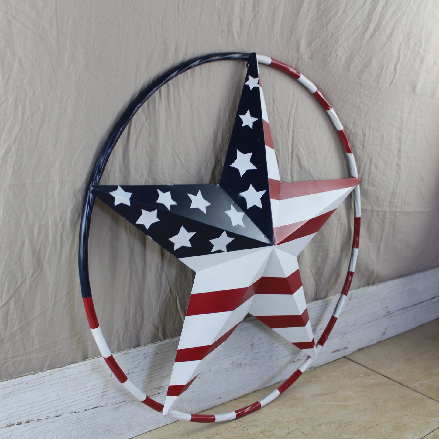 USA FLAG STAR AMERICAN FLAG METAL3D TWIST ROPE RING RED WHT BLUE WESTERN HOME DECOR HANDMADE 12",24",36",48" #EH11925