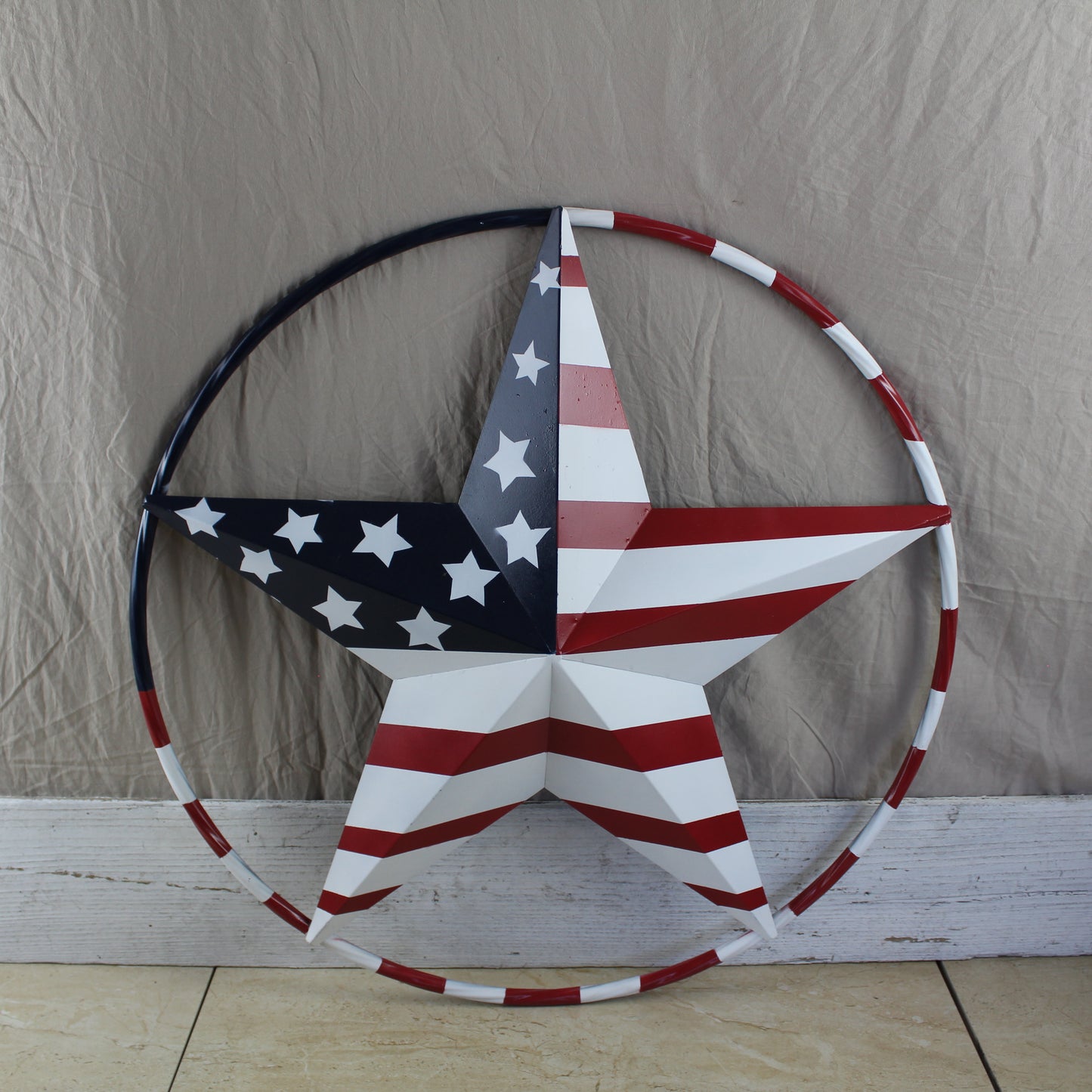 USA FLAG STAR AMERICAN FLAG METAL3D TWIST ROPE RING RED WHT BLUE WESTERN HOME DECOR HANDMADE 12",24",36",48" #EH11925