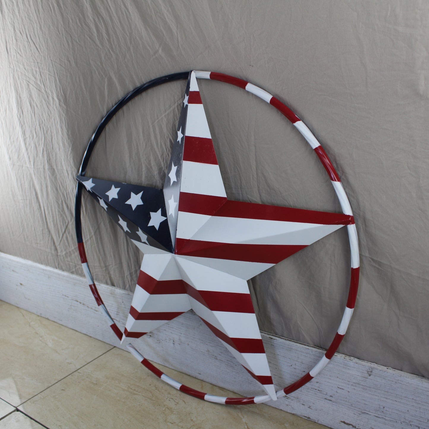 USA FLAG STAR AMERICAN FLAG METAL3D TWIST ROPE RING RED WHT BLUE WESTERN HOME DECOR HANDMADE 12",24",36",48" #EH11925