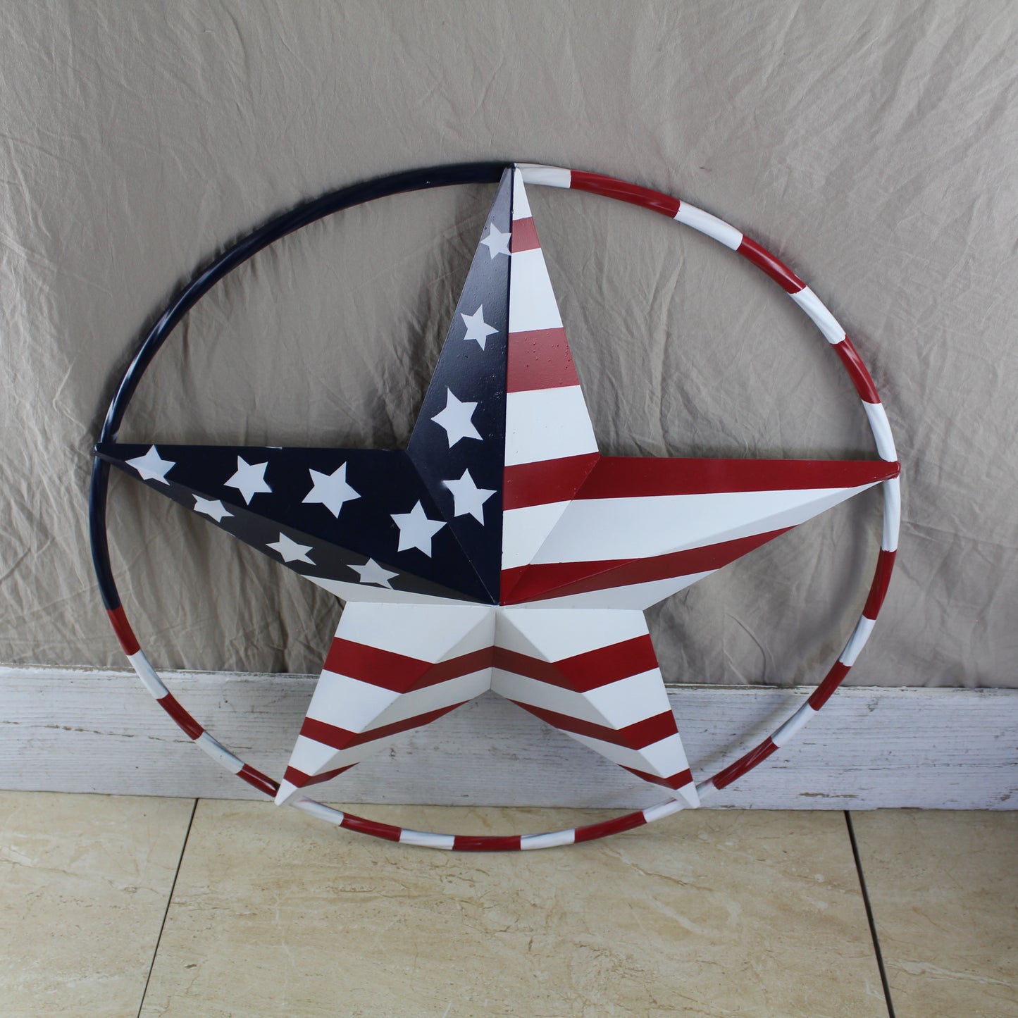 USA FLAG STAR AMERICAN FLAG METAL3D TWIST ROPE RING RED WHT BLUE WESTERN HOME DECOR HANDMADE 12",24",36",48" #EH11925