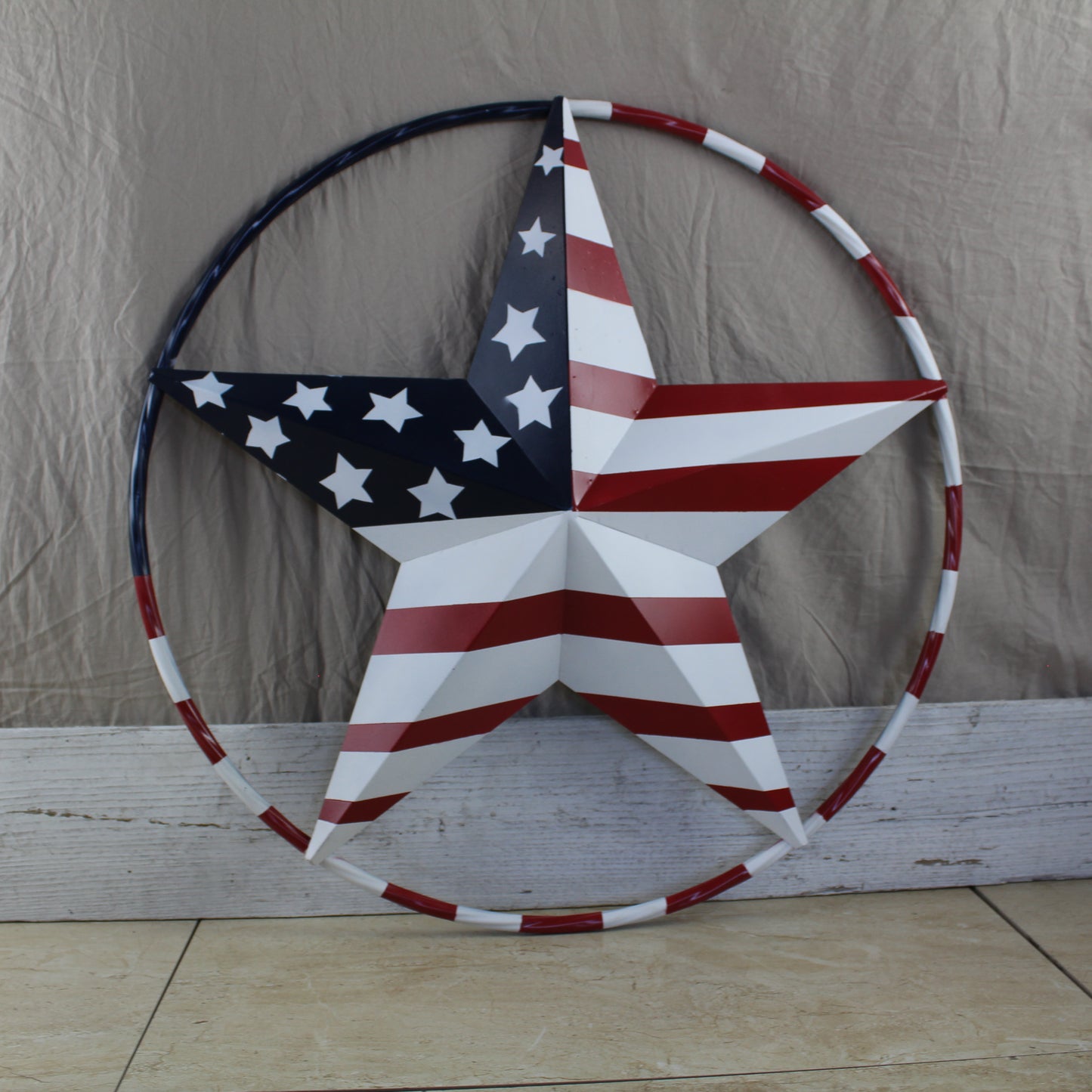 USA FLAG STAR AMERICAN FLAG METAL3D TWIST ROPE RING RED WHT BLUE WESTERN HOME DECOR HANDMADE 12",24",36",48" #EH11925