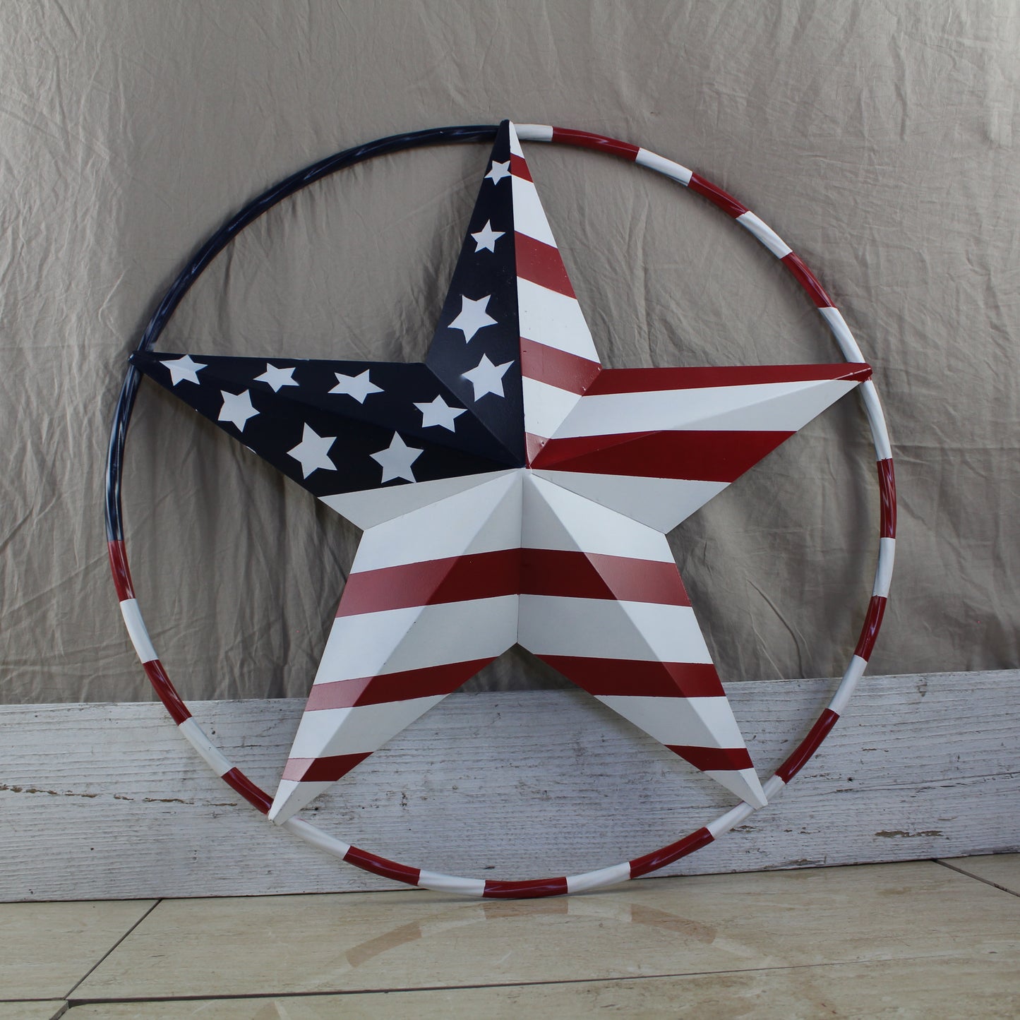 USA FLAG STAR AMERICAN FLAG METAL3D TWIST ROPE RING RED WHT BLUE WESTERN HOME DECOR HANDMADE 12",24",36",48" #EH11925