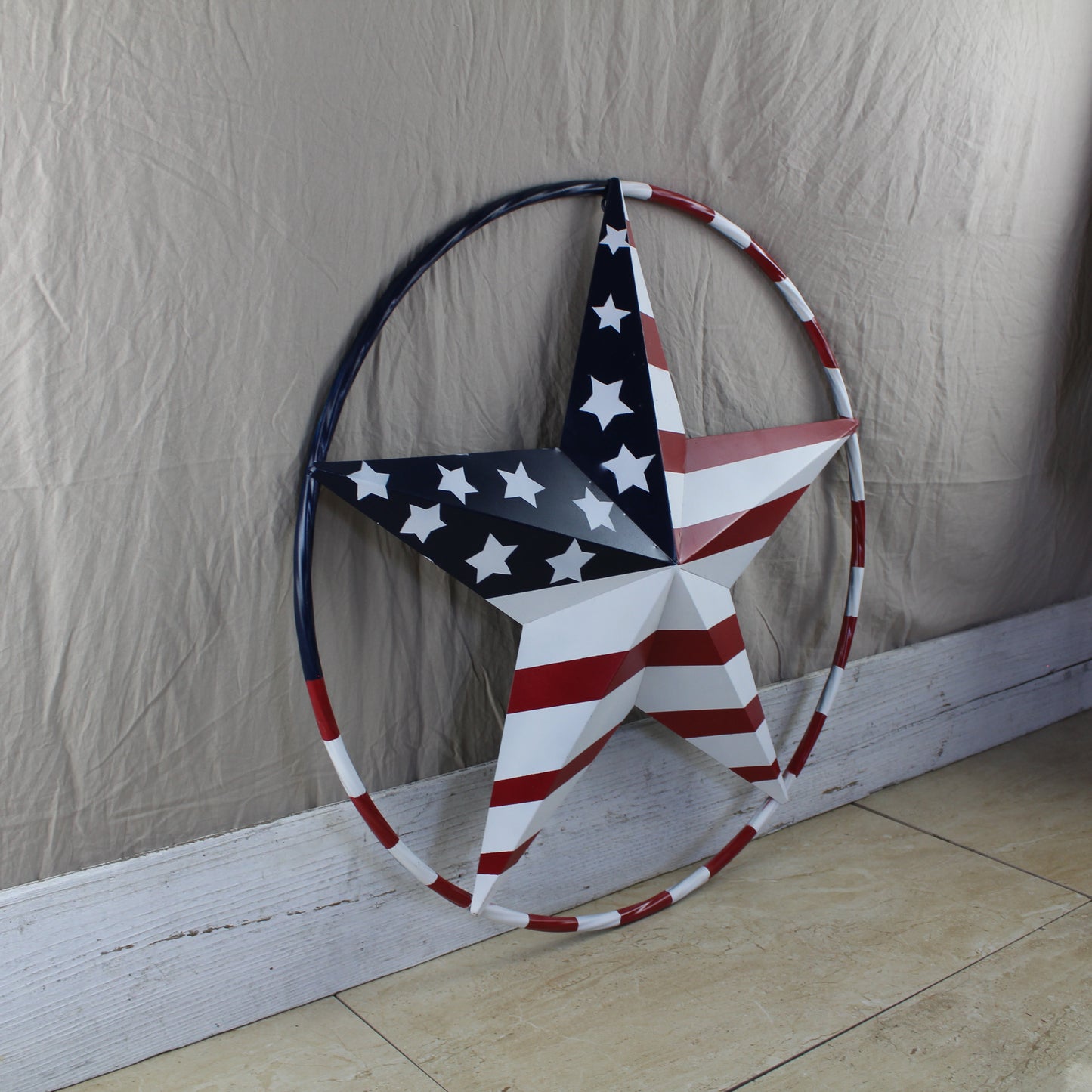 USA FLAG STAR AMERICAN FLAG METAL3D TWIST ROPE RING RED WHT BLUE WESTERN HOME DECOR HANDMADE 12",24",36",48" #EH11925