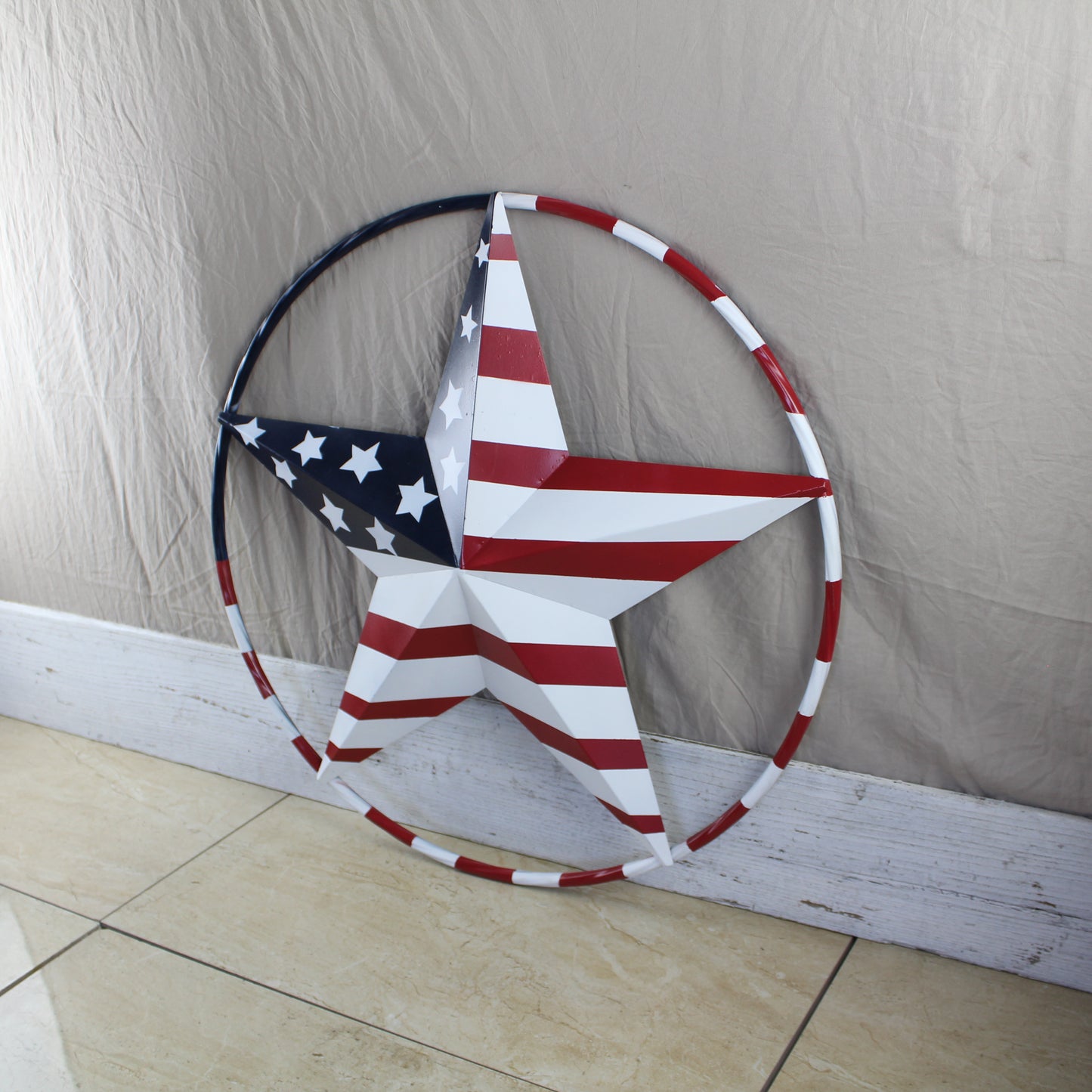USA FLAG STAR AMERICAN FLAG METAL3D TWIST ROPE RING RED WHT BLUE WESTERN HOME DECOR HANDMADE 12",24",36",48" #EH11925