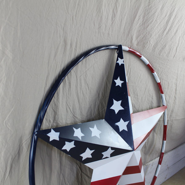 USA FLAG STAR AMERICAN FLAG METAL3D TWIST ROPE RING RED WHT BLUE WESTERN HOME DECOR HANDMADE #EH11925, 12",24",36",48" (Copy)