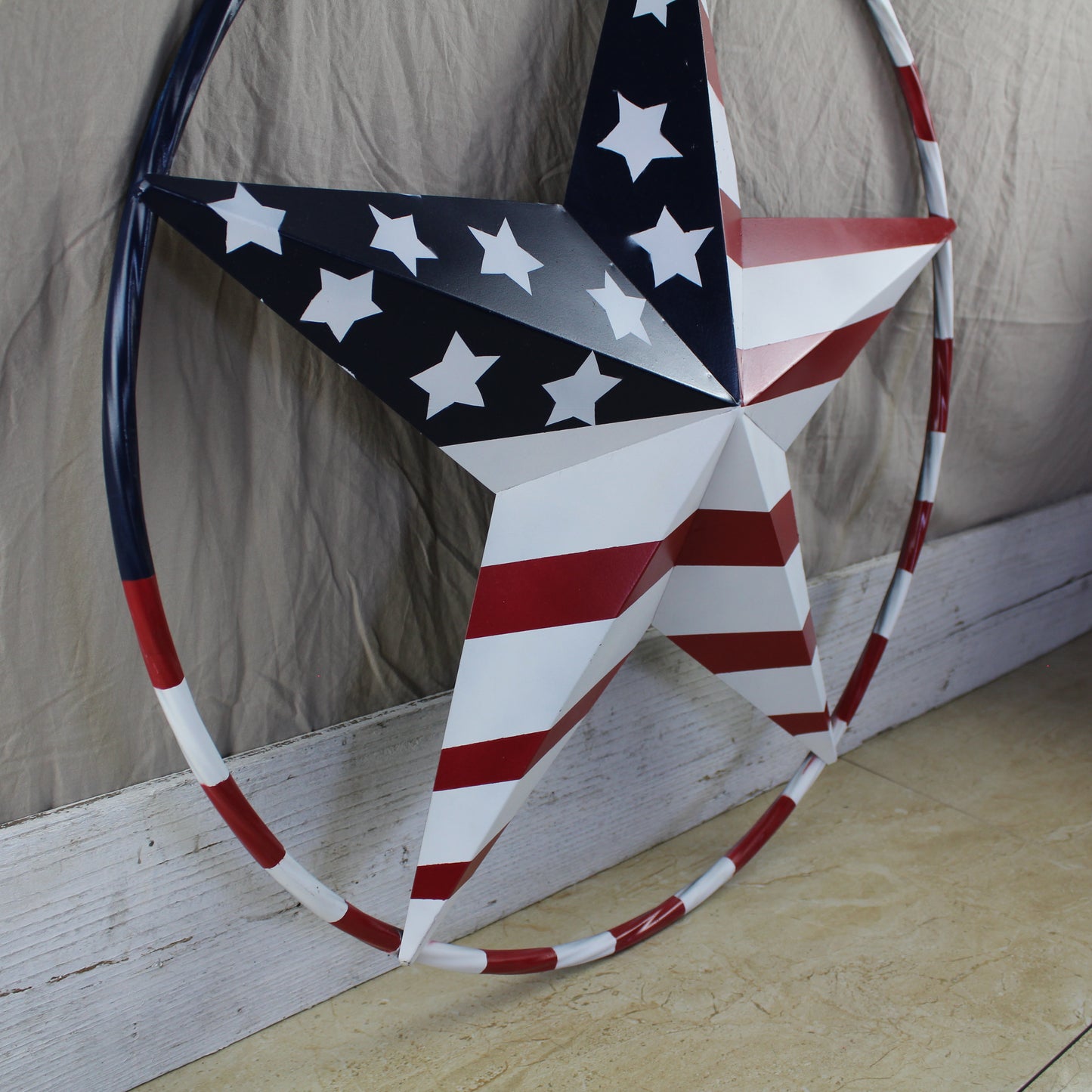 USA FLAG STAR AMERICAN FLAG METAL3D TWIST ROPE RING RED WHT BLUE WESTERN HOME DECOR HANDMADE 12",24",36",48" #EH11925
