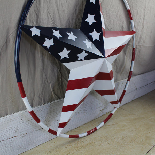 USA FLAG STAR AMERICAN FLAG METAL3D TWIST ROPE RING RED WHT BLUE WESTERN HOME DECOR HANDMADE #EH11925, 12",24",36",48" (Copy)