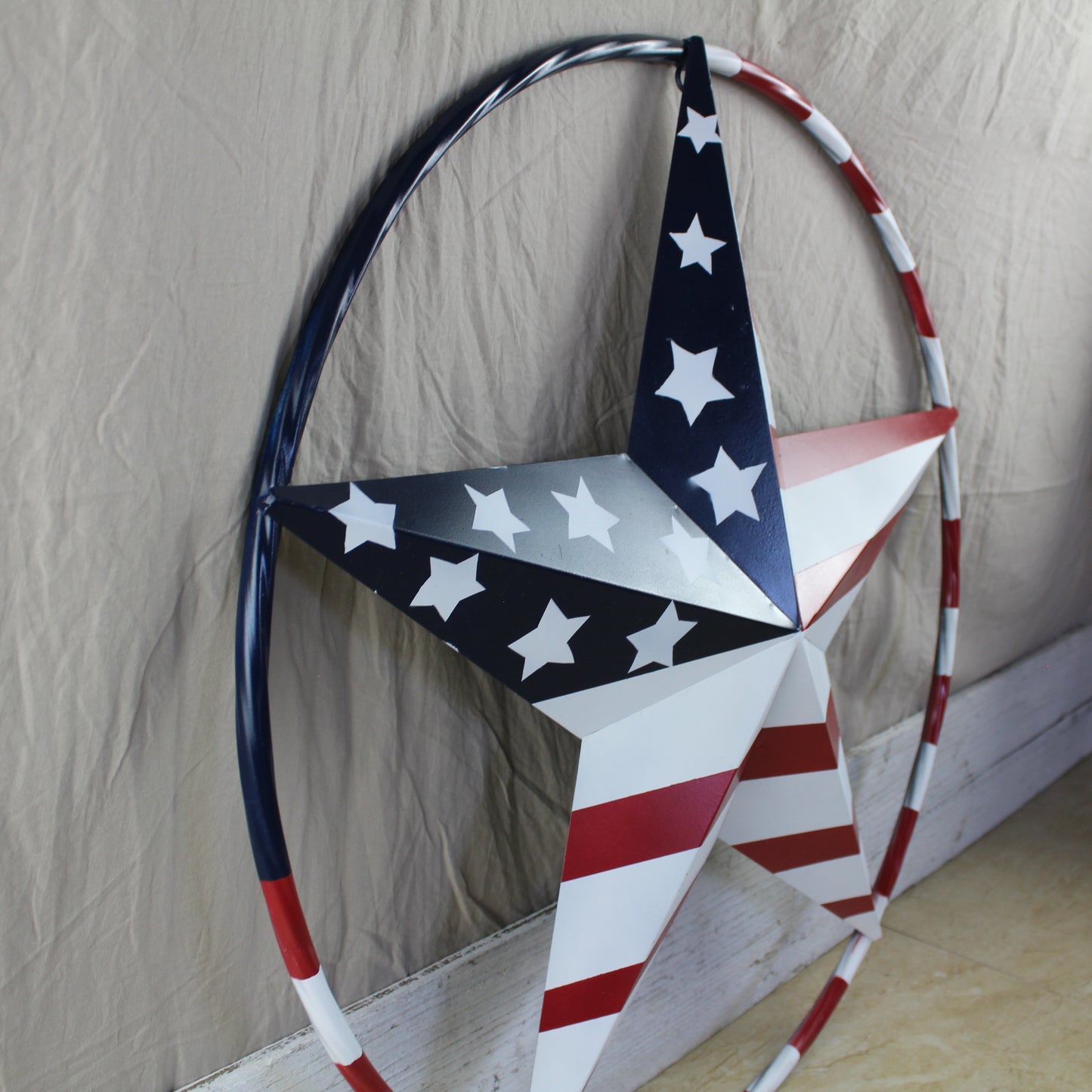 USA FLAG STAR AMERICAN FLAG METAL3D TWIST ROPE RING RED WHT BLUE WESTERN HOME DECOR HANDMADE 12",24",36",48" #EH11925
