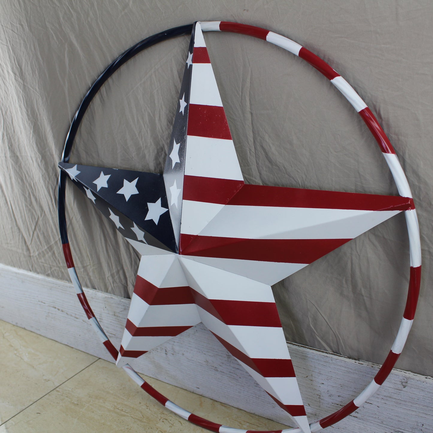 USA FLAG STAR AMERICAN FLAG METAL3D TWIST ROPE RING RED WHT BLUE WESTERN HOME DECOR HANDMADE 12",24",36",48" #EH11925