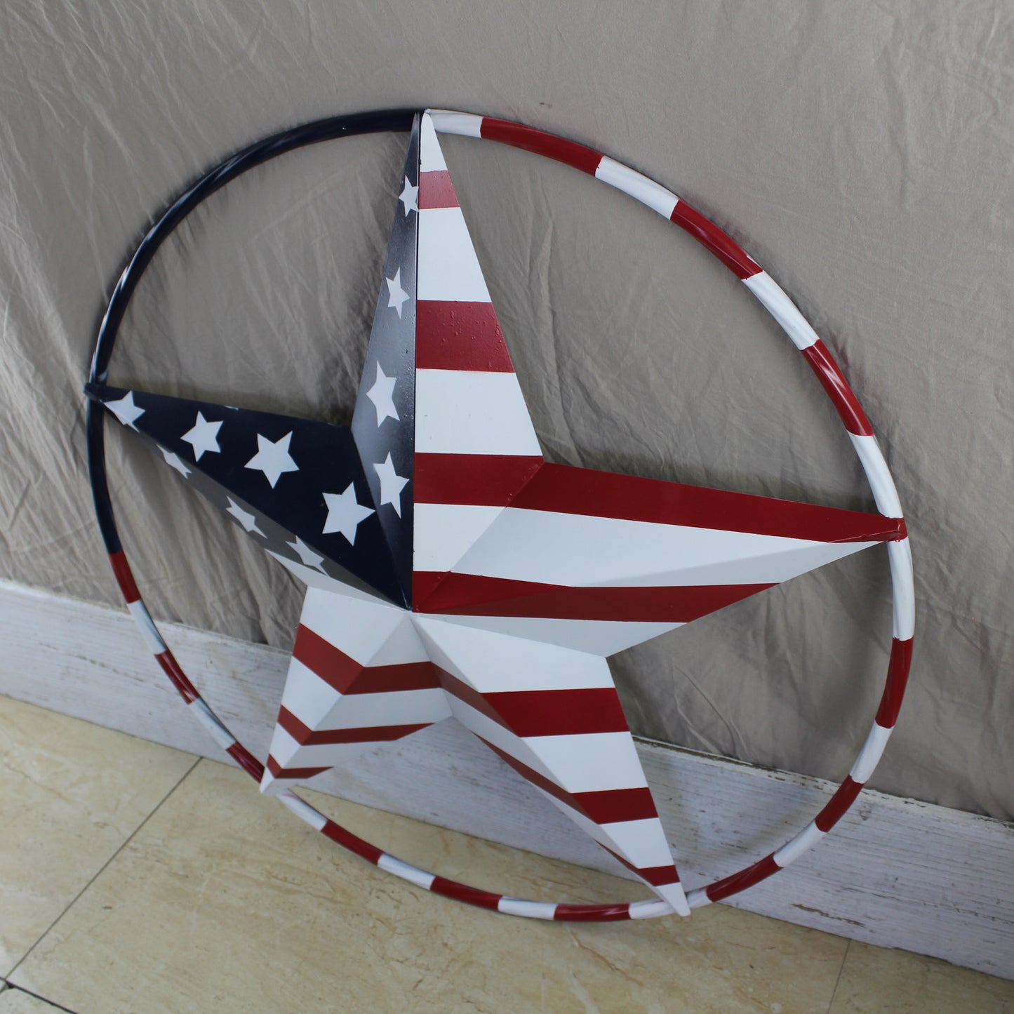 USA FLAG STAR AMERICAN FLAG METAL3D TWIST ROPE RING RED WHT BLUE WESTERN HOME DECOR HANDMADE 12",24",36",48" #EH11925