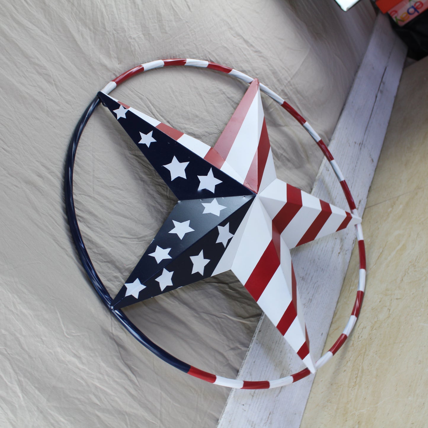 USA FLAG STAR AMERICAN FLAG METAL3D TWIST ROPE RING RED WHT BLUE WESTERN HOME DECOR HANDMADE 12",24",36",48" #EH11925