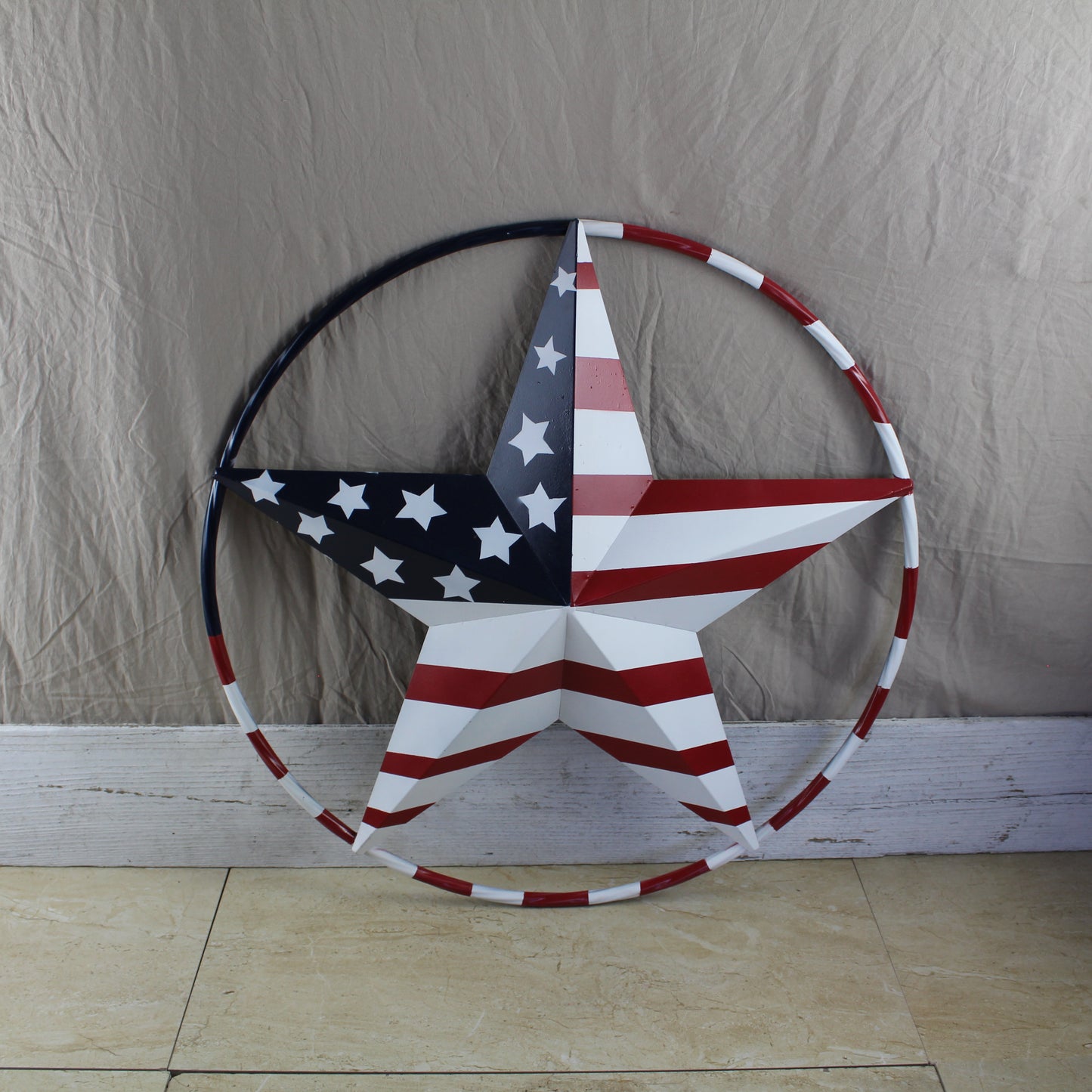USA FLAG STAR AMERICAN FLAG METAL3D TWIST ROPE RING RED WHT BLUE WESTERN HOME DECOR HANDMADE 12",24",36",48" #EH11925