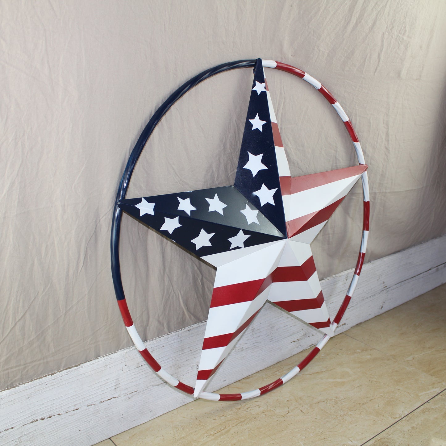 USA FLAG STAR AMERICAN FLAG METAL3D TWIST ROPE RING RED WHT BLUE WESTERN HOME DECOR HANDMADE 12",24",36",48" #EH11925
