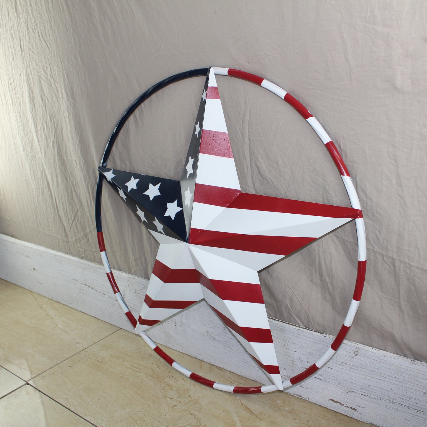USA FLAG STAR AMERICAN FLAG METAL3D TWIST ROPE RING RED WHT BLUE WESTERN HOME DECOR HANDMADE 12",24",36",48" #EH11925