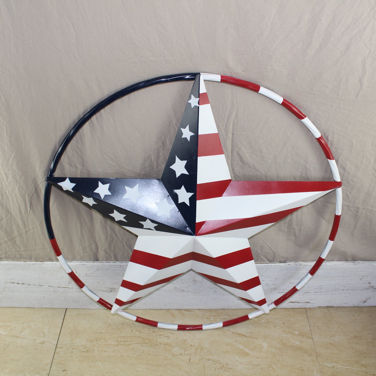 USA FLAG STAR AMERICAN FLAG METAL3D TWIST ROPE RING RED WHT BLUE WESTERN HOME DECOR HANDMADE 12",24",36",48" #EH11925