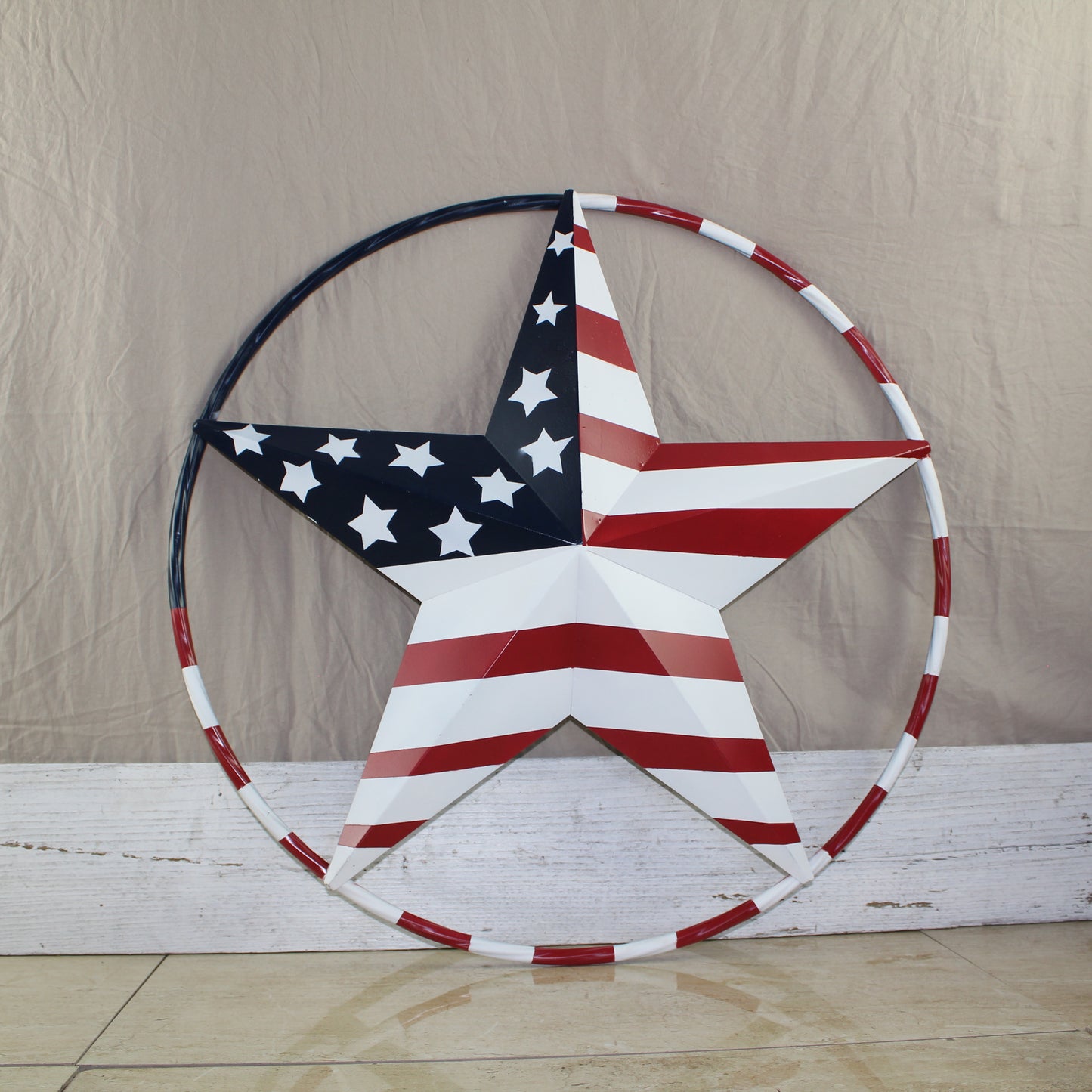 USA FLAG STAR AMERICAN FLAG METAL3D TWIST ROPE RING RED WHT BLUE WESTERN HOME DECOR HANDMADE 12",24",36",48" #EH11925