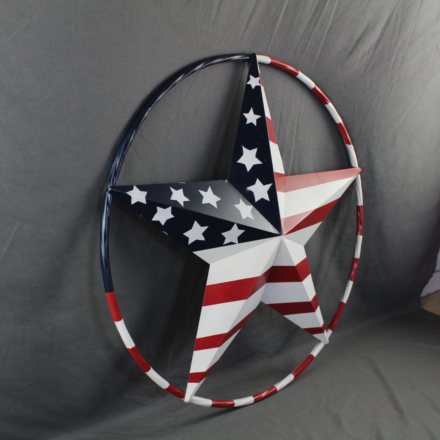 USA FLAG STAR AMERICAN FLAG METAL3D TWIST ROPE RING RED WHT BLUE WESTERN HOME DECOR HANDMADE 12",24",36",48" #EH11925
