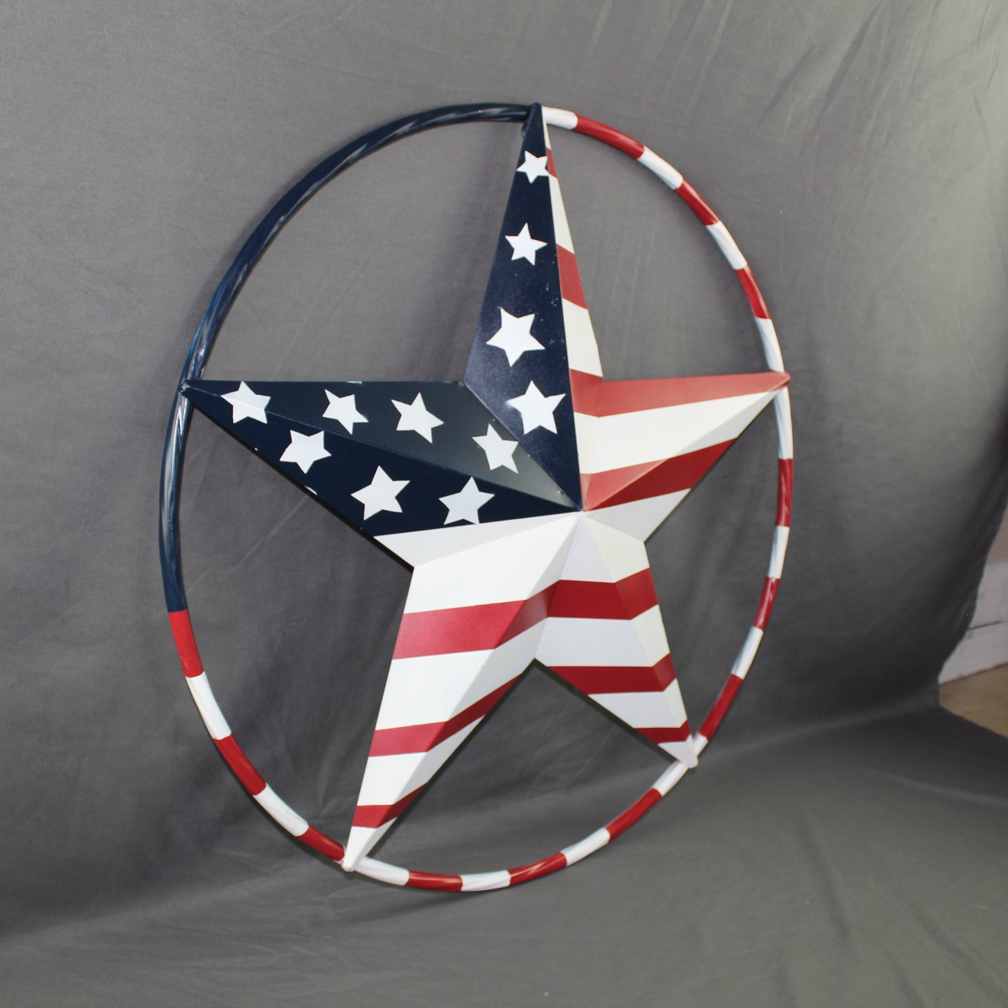USA FLAG STAR AMERICAN FLAG METAL3D TWIST ROPE RING RED WHT BLUE WESTERN HOME DECOR HANDMADE 12",24",36",48" #EH11925