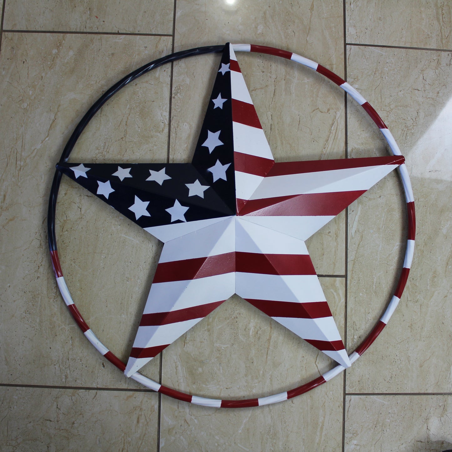 USA FLAG STAR AMERICAN FLAG METAL3D TWIST ROPE RING RED WHT BLUE WESTERN HOME DECOR HANDMADE 12",24",36",48" #EH11925