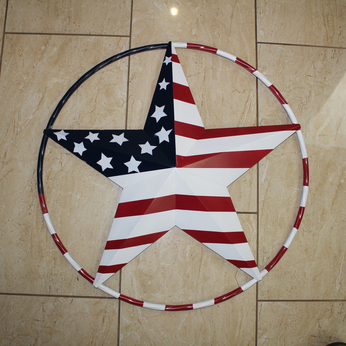 USA FLAG STAR AMERICAN FLAG METAL3D TWIST ROPE RING RED WHT BLUE WESTERN HOME DECOR HANDMADE 12",24",36",48" #EH11925