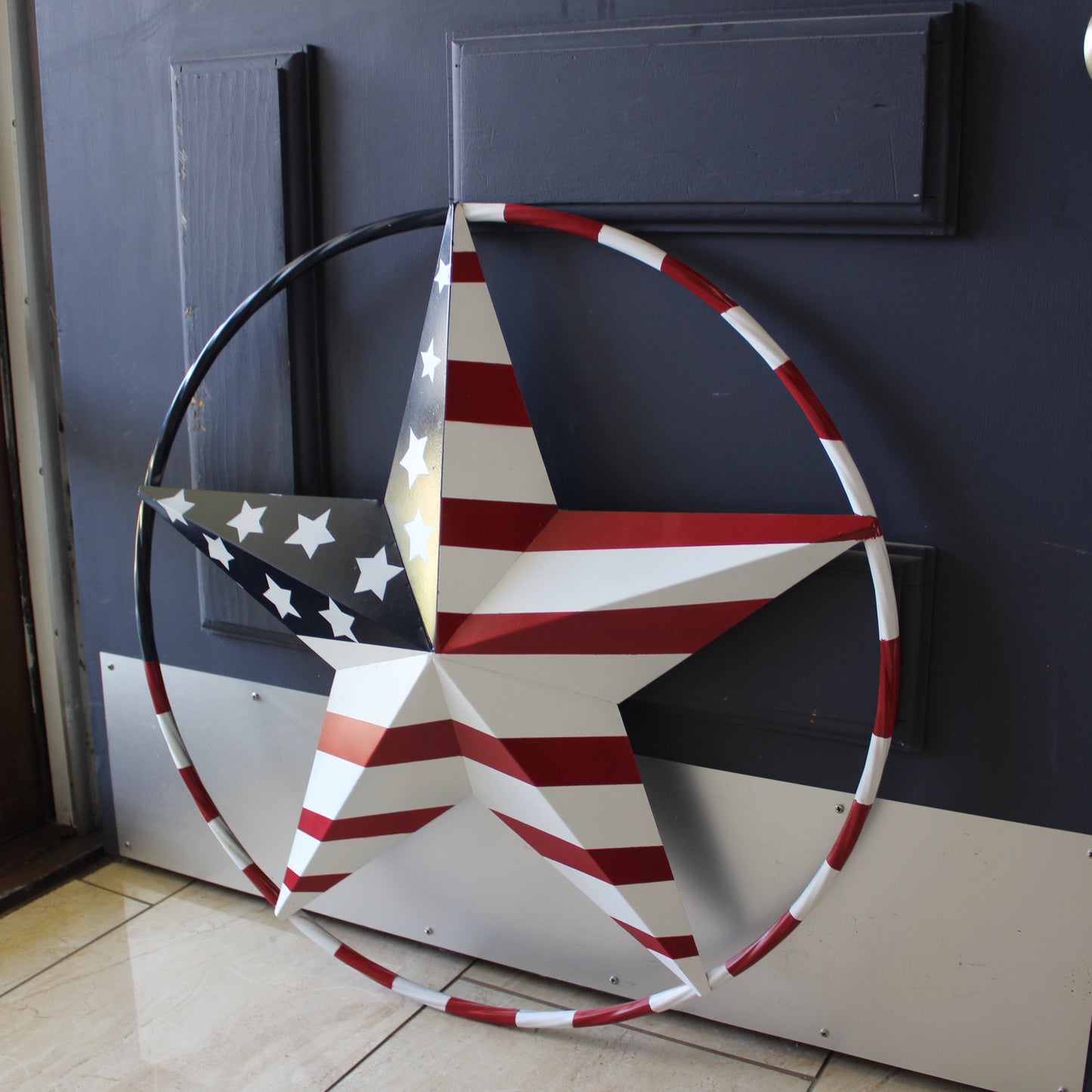 USA FLAG STAR AMERICAN FLAG METAL3D TWIST ROPE RING RED WHT BLUE WESTERN HOME DECOR HANDMADE 12",24",36",48" #EH11925