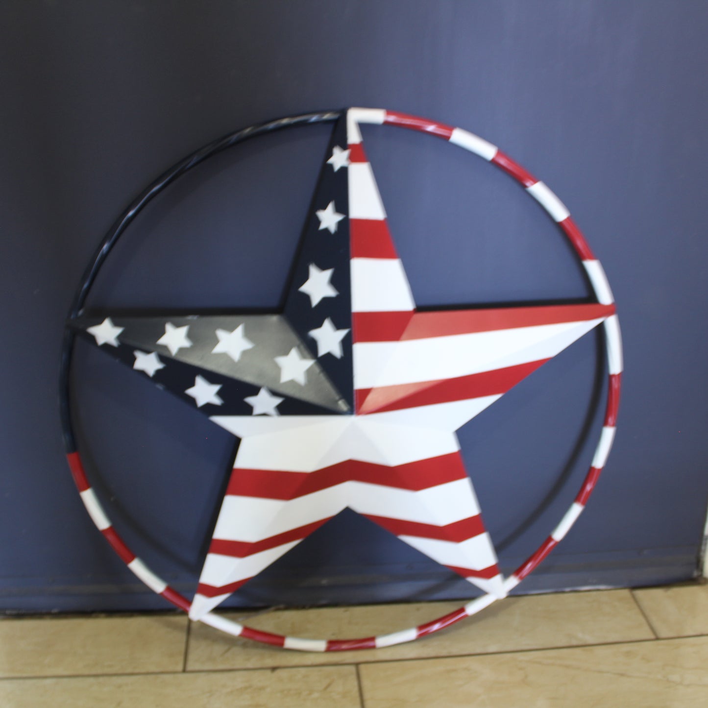 USA FLAG STAR AMERICAN FLAG METAL3D TWIST ROPE RING RED WHT BLUE WESTERN HOME DECOR HANDMADE 12",24",36",48" #EH11925