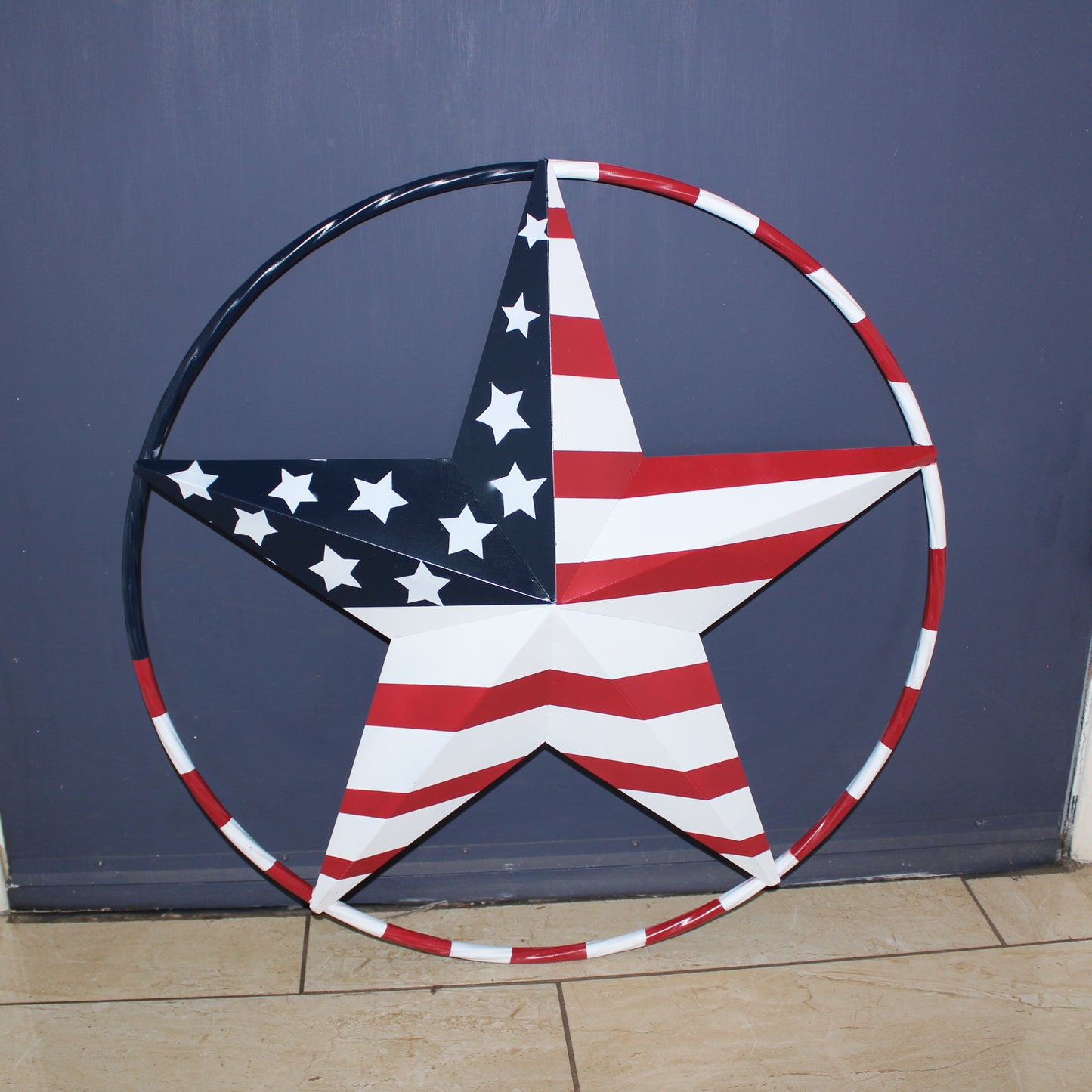 USA FLAG STAR AMERICAN FLAG METAL3D TWIST ROPE RING RED WHT BLUE WESTERN HOME DECOR HANDMADE 12",24",36",48" #EH11925