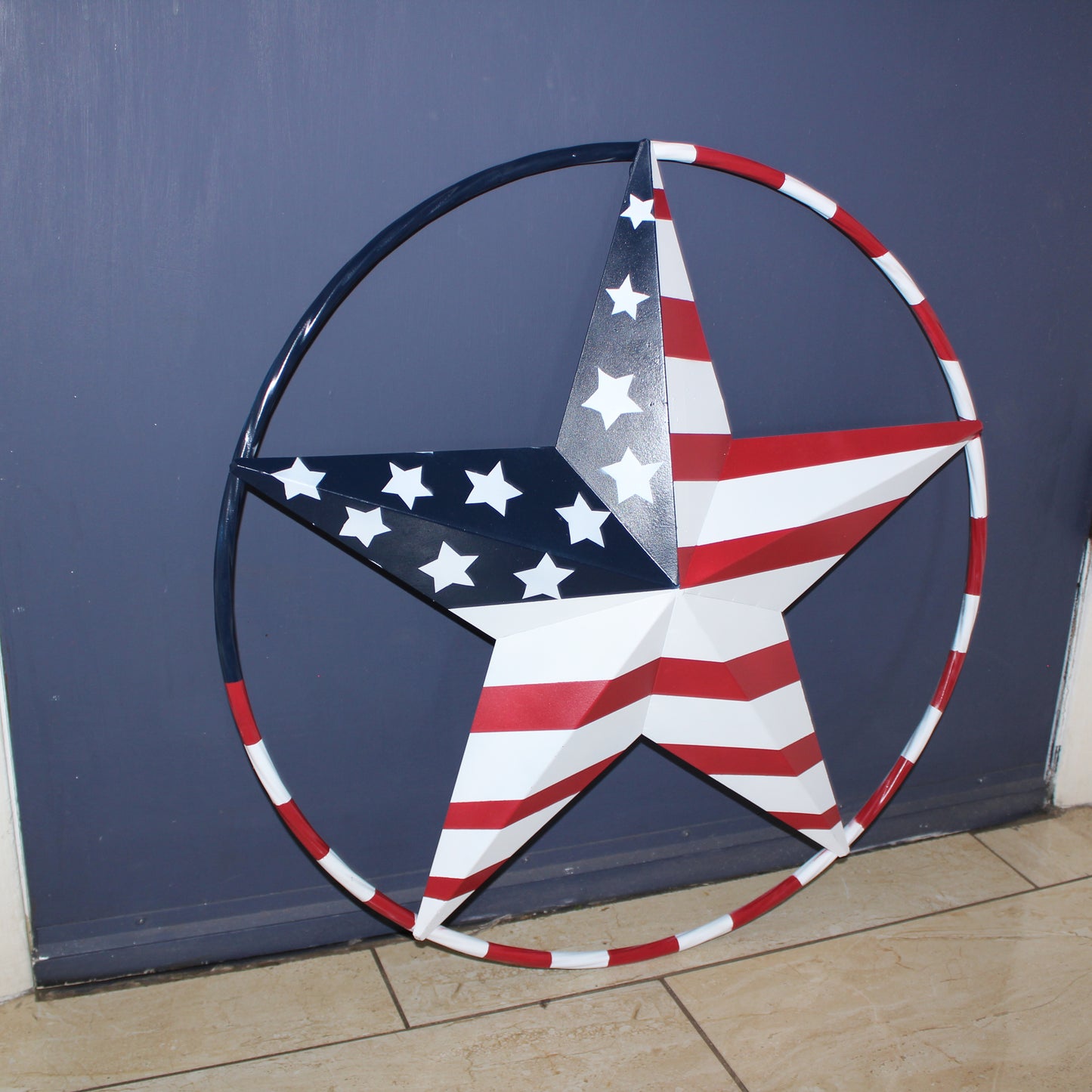 USA FLAG STAR AMERICAN FLAG METAL3D TWIST ROPE RING RED WHT BLUE WESTERN HOME DECOR HANDMADE 12",24",36",48" #EH11925