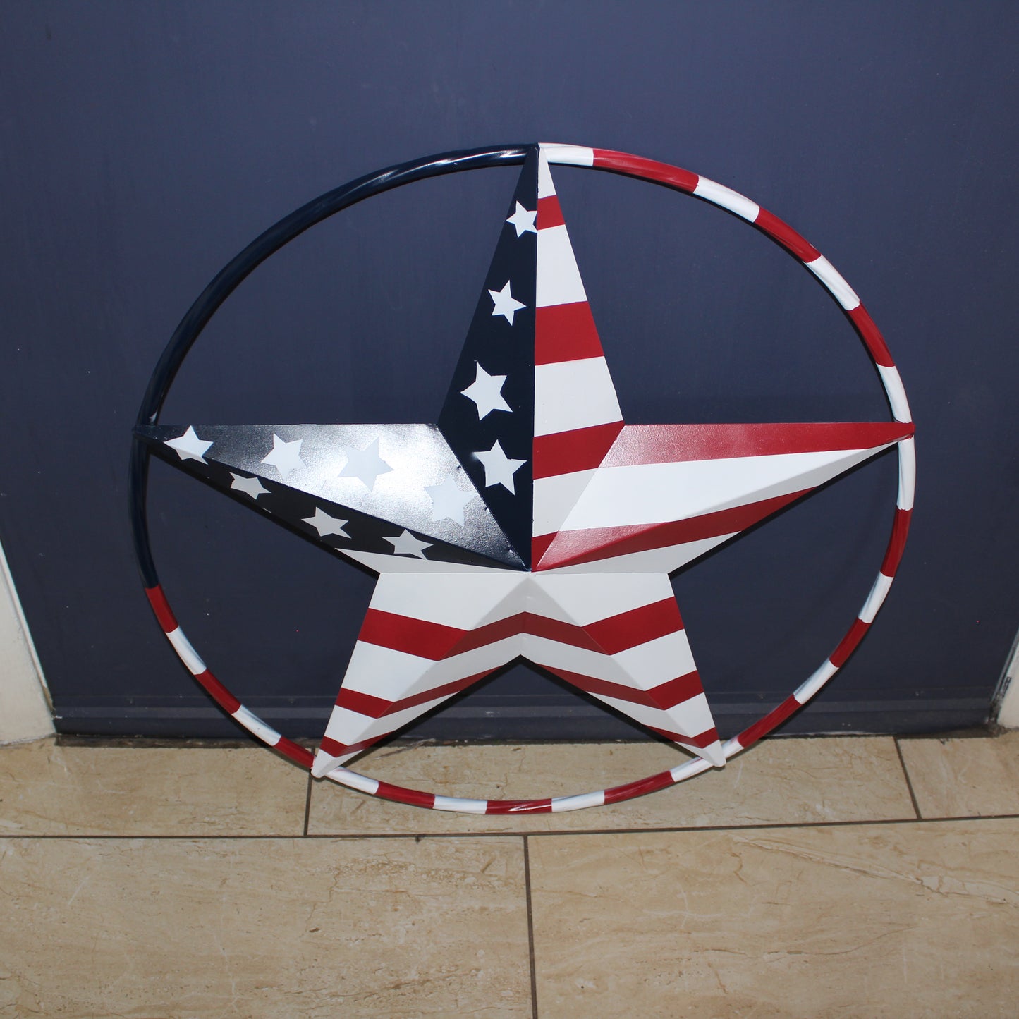 USA FLAG STAR AMERICAN FLAG METAL3D TWIST ROPE RING RED WHT BLUE WESTERN HOME DECOR HANDMADE 12",24",36",48" #EH11925