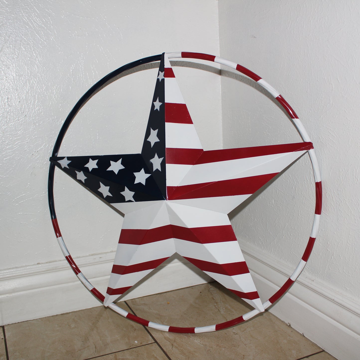 USA FLAG STAR AMERICAN FLAG METAL3D TWIST ROPE RING RED WHT BLUE WESTERN HOME DECOR HANDMADE 12",24",36",48" #EH11925