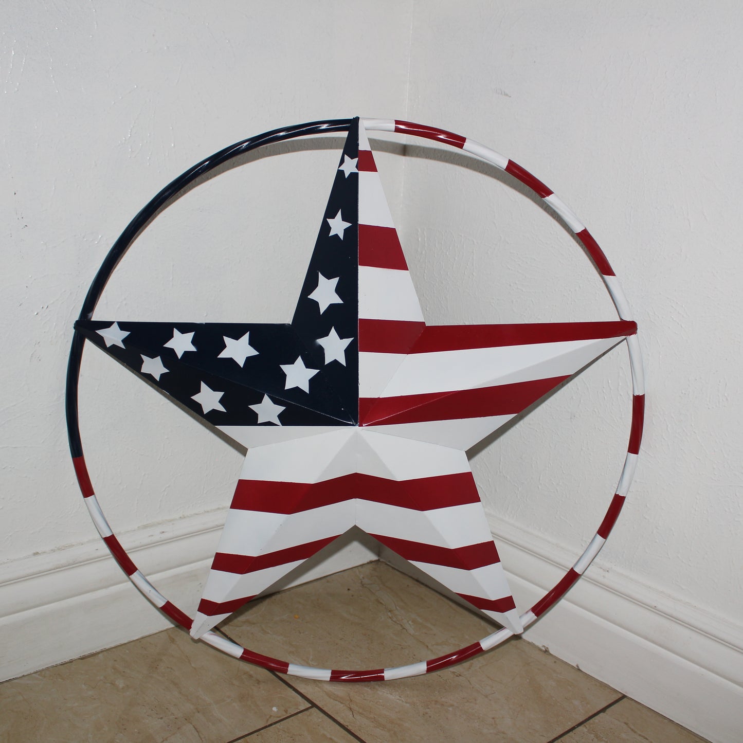 USA FLAG STAR AMERICAN FLAG METAL3D TWIST ROPE RING RED WHT BLUE WESTERN HOME DECOR HANDMADE 12",24",36",48" #EH11925