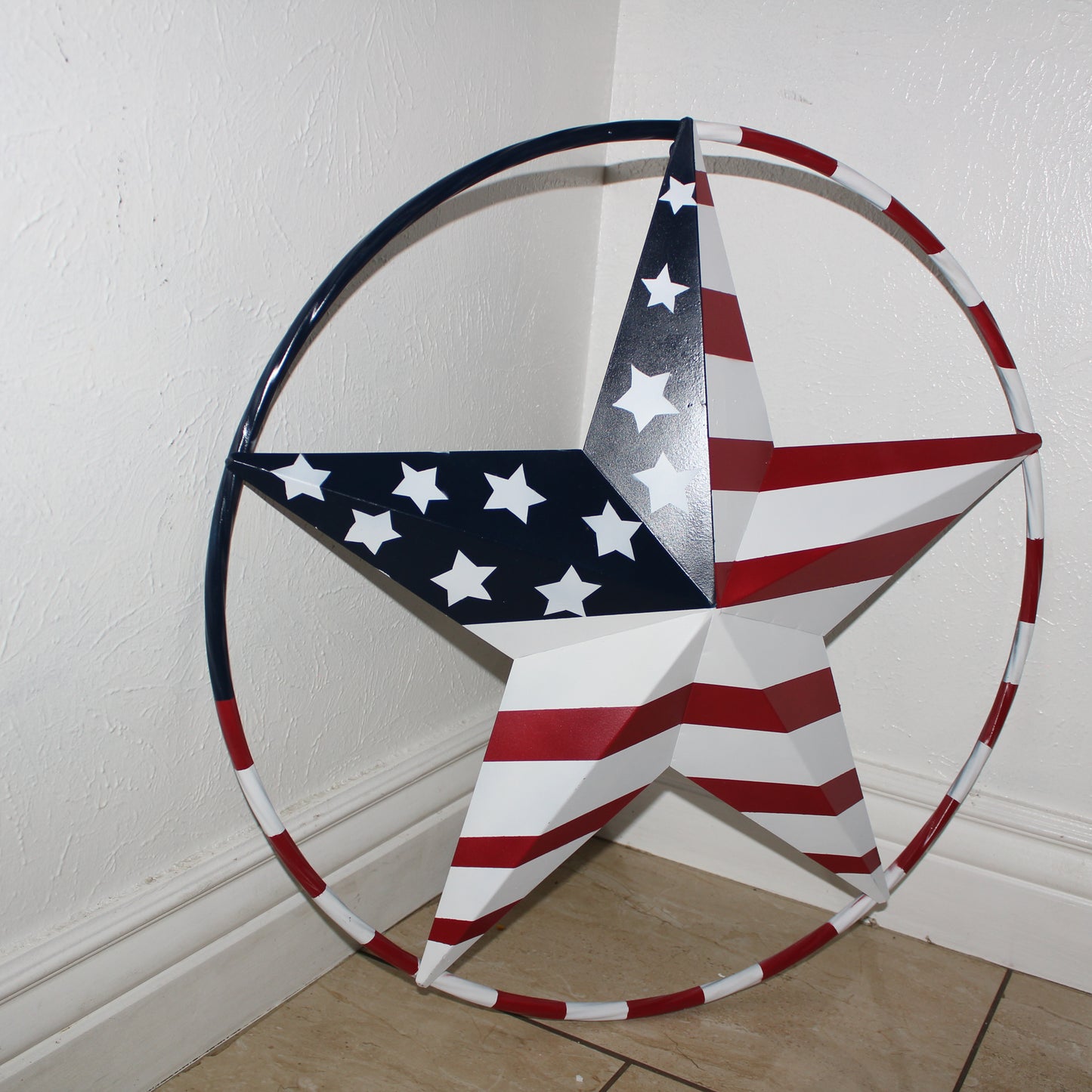 USA FLAG STAR AMERICAN FLAG METAL3D TWIST ROPE RING RED WHT BLUE WESTERN HOME DECOR HANDMADE 12",24",36",48" #EH11925