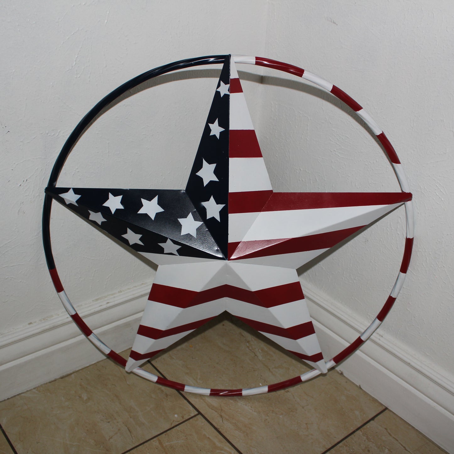 USA FLAG STAR AMERICAN FLAG METAL3D TWIST ROPE RING RED WHT BLUE WESTERN HOME DECOR HANDMADE 12",24",36",48" #EH11925