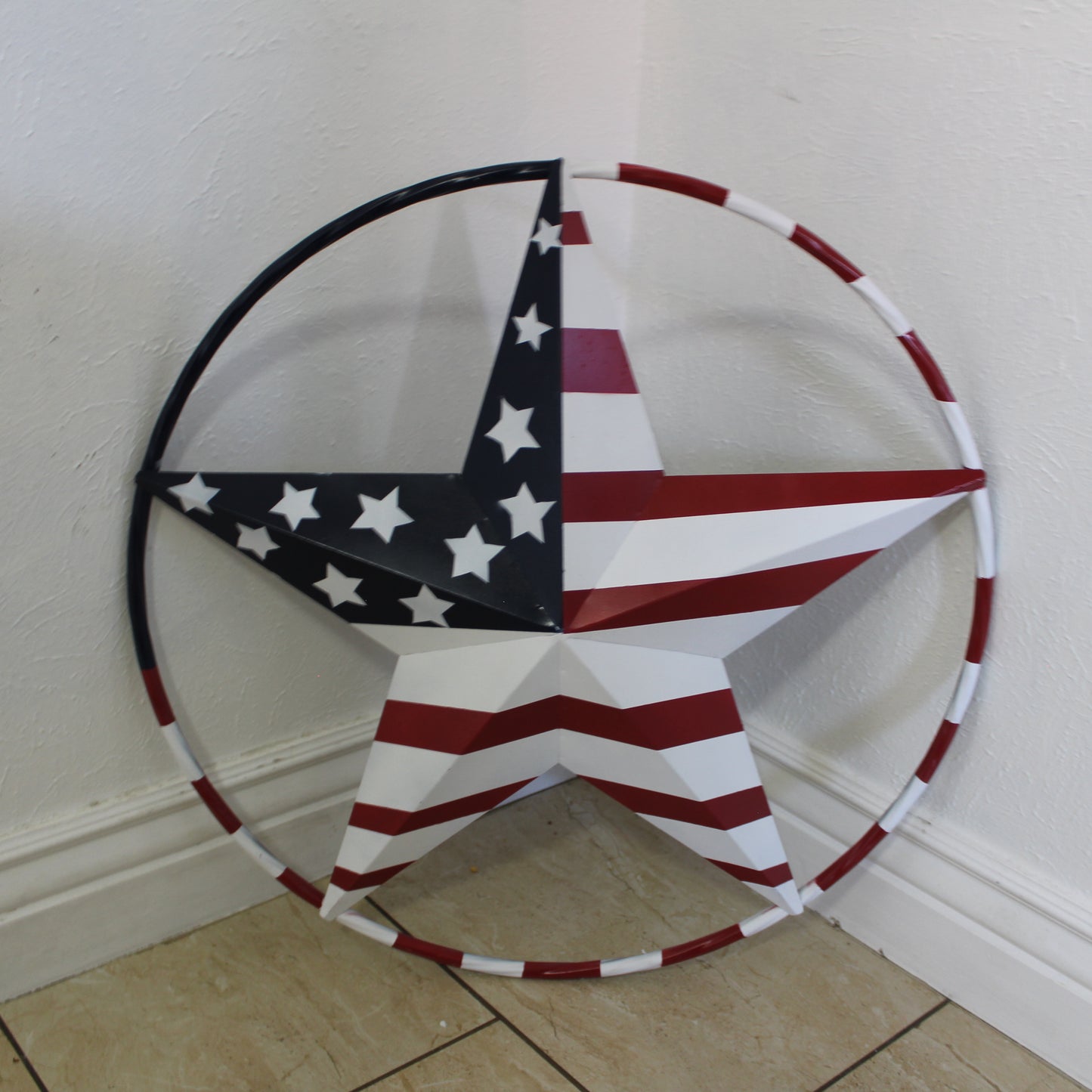 USA FLAG STAR AMERICAN FLAG METAL3D TWIST ROPE RING RED WHT BLUE WESTERN HOME DECOR HANDMADE 12",24",36",48" #EH11925