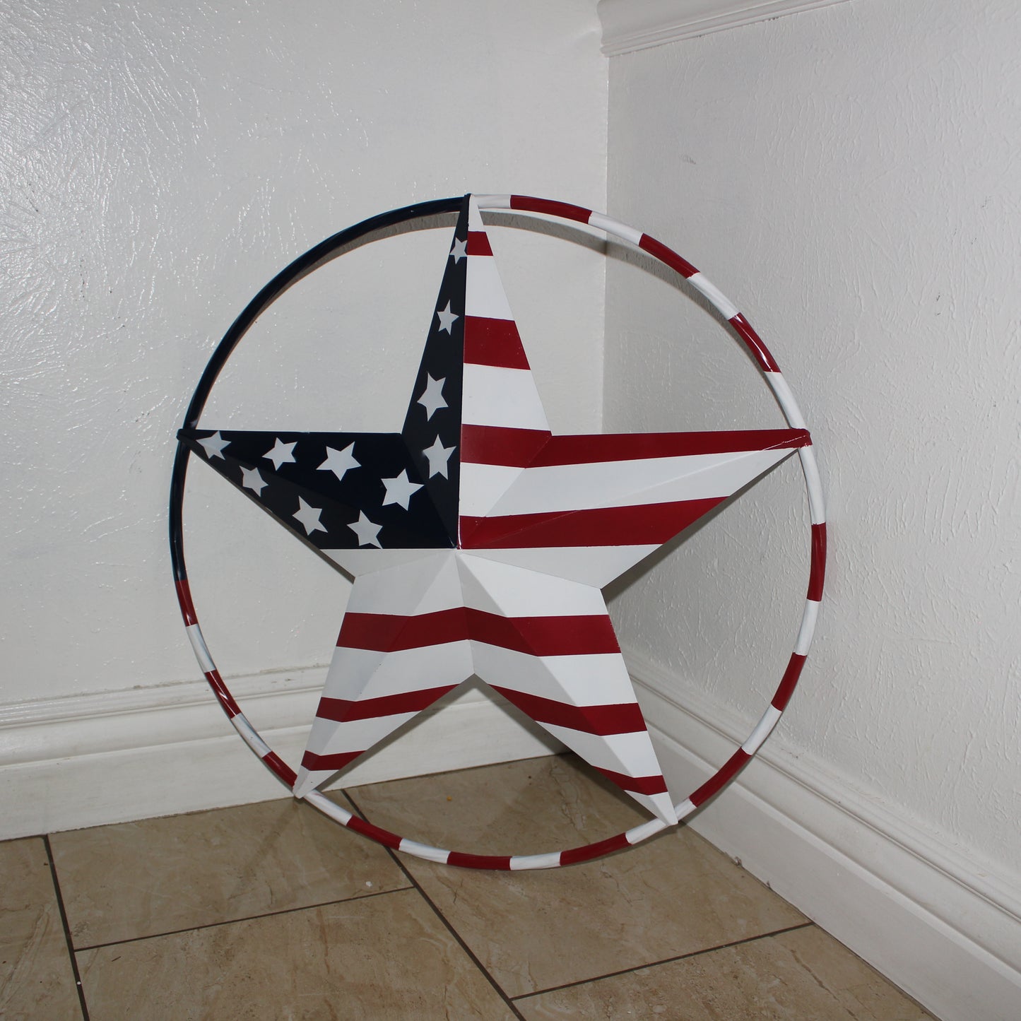 USA FLAG STAR AMERICAN FLAG METAL3D TWIST ROPE RING RED WHT BLUE WESTERN HOME DECOR HANDMADE 12",24",36",48" #EH11925