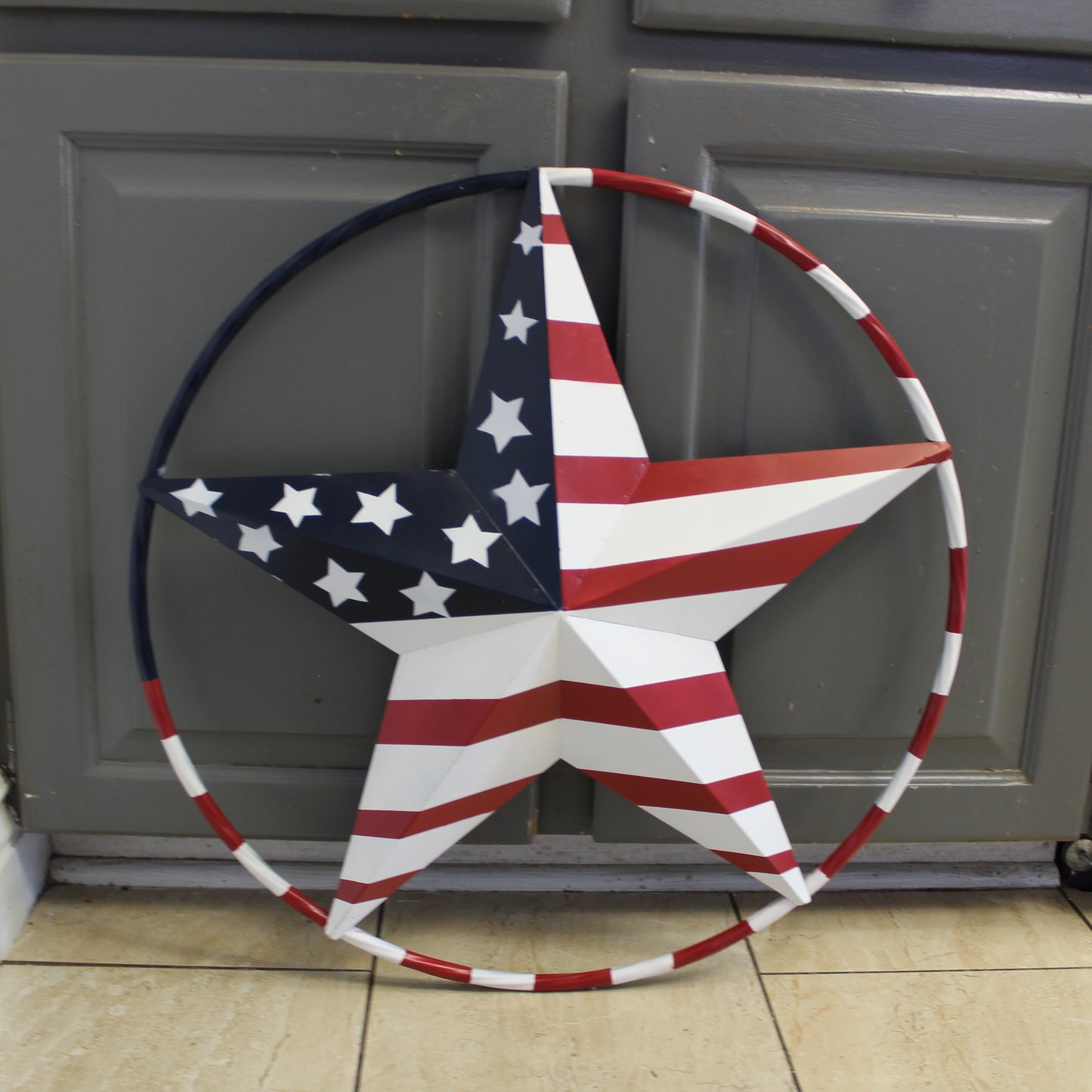 USA FLAG STAR AMERICAN FLAG METAL3D TWIST ROPE RING RED WHT BLUE WESTERN HOME DECOR HANDMADE 12",24",36",48" #EH11925