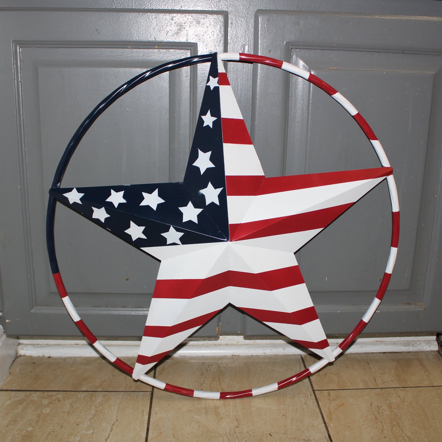 USA FLAG STAR AMERICAN FLAG METAL3D TWIST ROPE RING RED WHT BLUE WESTERN HOME DECOR HANDMADE 12",24",36",48" #EH11925