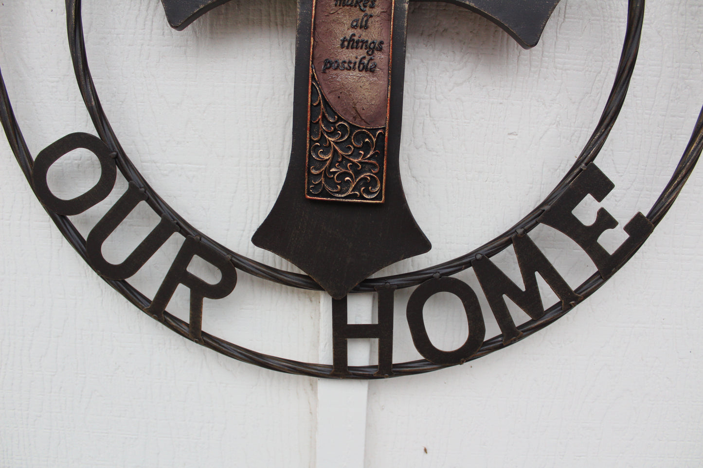 FAITH CROSS 24" GOD BLESS OUR HOME METAL SIGN WITH RESIN CROSS WALL DECOR WESTERN HOME DECOR NEW HANDMADE #EH12944