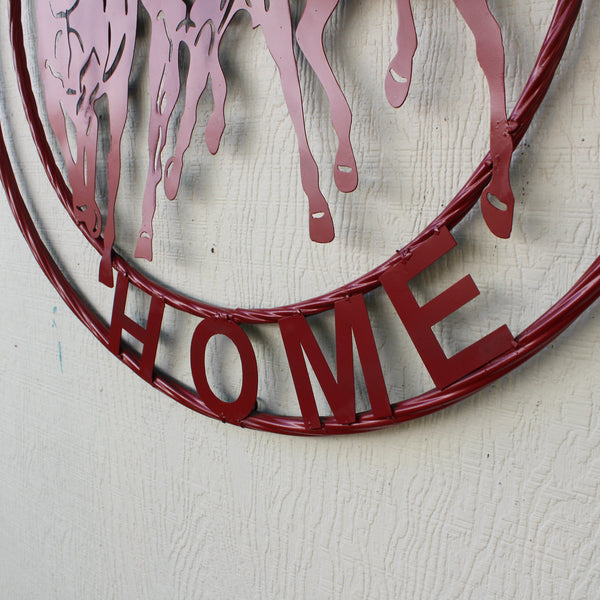 WELCOME RUNNING HORSES RUSTIC RED METAL WALL ART SIGN WESTERN HOME DECOR HANDMADE NEW #EH12719