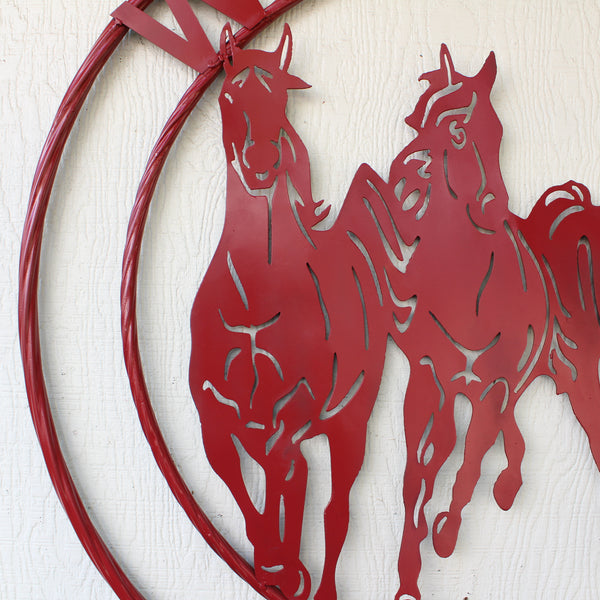 WELCOME RUNNING HORSES RUSTIC RED METAL WALL ART SIGN WESTERN HOME DECOR HANDMADE NEW #EH12719